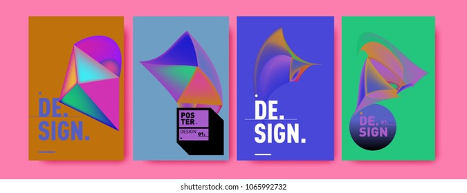 Abstract colorful liquid and geometric pattern background for poster design. Blue, yellow, red, orange, pink and green. Vector banner poster template in Eps10.