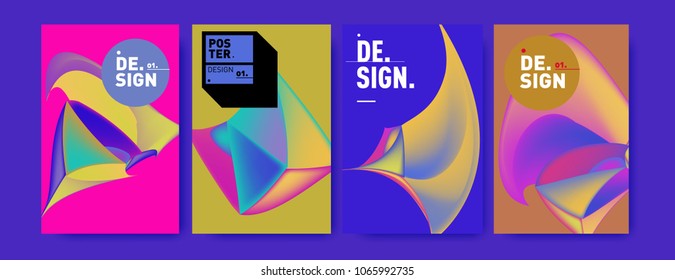 Abstract colorful liquid and geometric pattern background for poster design. Blue, yellow, red, orange, pink and green. Vector banner poster template in Eps10.