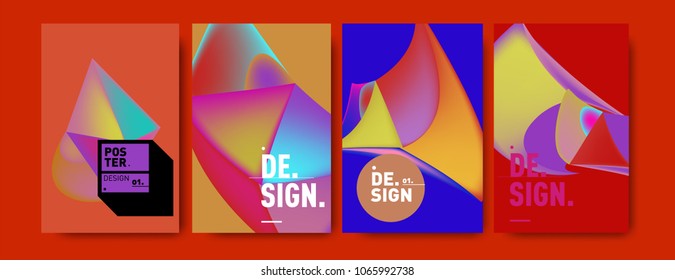 Abstract colorful liquid and geometric pattern background for poster design. Blue, yellow, red, orange, pink and green. Vector banner poster template in Eps10.
