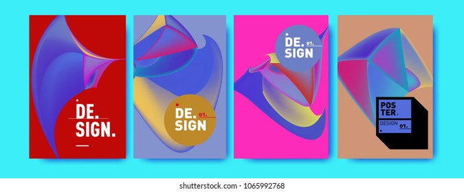Abstract colorful liquid and geometric pattern background for poster design. Blue, yellow, red, orange, pink and green. Vector banner poster template in Eps10.