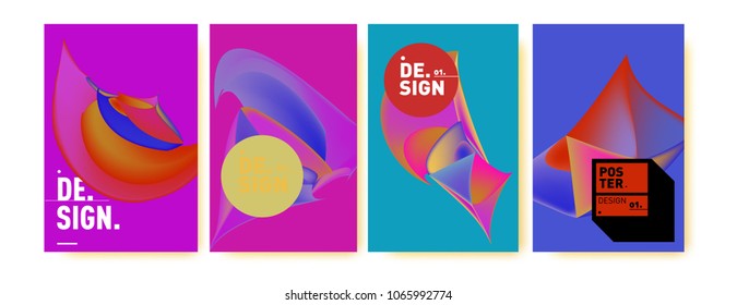 Abstract colorful liquid and geometric pattern background for poster design. Blue, yellow, red, orange, pink and green. Vector banner poster template in Eps10.