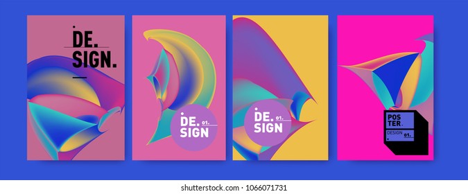 Abstract colorful liquid and geometric pattern background for poster design. Blue, yellow, red, orange, pink and green. Vector banner poster template in Eps10.