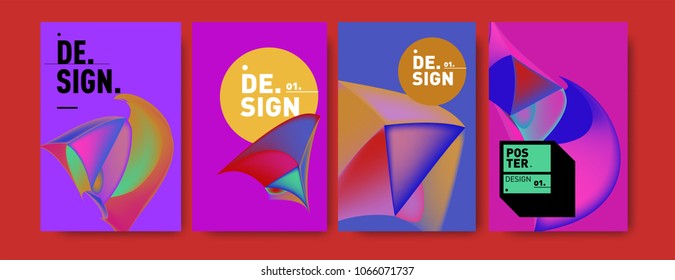 Abstract colorful liquid and geometric pattern background for poster design. Blue, yellow, red, orange, pink and green. Vector banner poster template in Eps10.