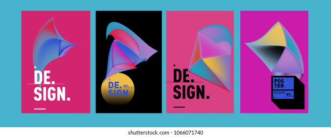 Abstract colorful liquid and geometric pattern background for poster design. Blue, yellow, red, orange, pink and green. Vector banner poster template in Eps10.