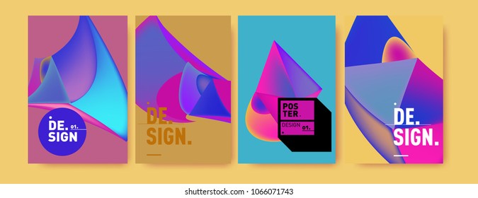 Abstract colorful liquid and geometric pattern background for poster design. Blue, yellow, red, orange, pink and green. Vector banner poster template in Eps10.