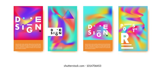 Abstract colorful liquid and holographic colors background for poster design. Blue, yellow, red, orange, pink and green. Vector banner poster template in Eps10.