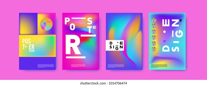 Abstract colorful liquid and holographic colors background for poster design. Blue, yellow, red, orange, pink and green. Vector banner poster template in Eps10.