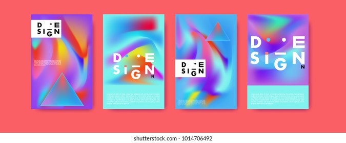 Abstract colorful liquid and holographic colors background for poster design. Blue, yellow, red, orange, pink and green. Vector banner poster template in Eps10.