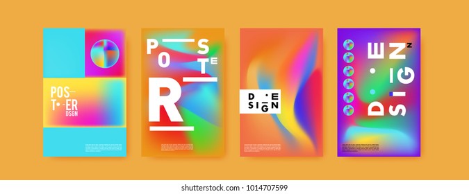 Abstract colorful liquid and holographic colors background for poster design. Blue, yellow, red, orange, pink and green. Vector banner poster template in Eps10.