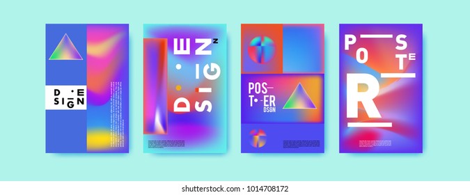 Abstract colorful liquid and holographic colors background for poster design. Blue, yellow, red, orange, pink and green. Vector banner poster template in Eps10.
