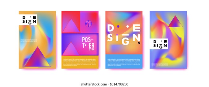 Abstract colorful liquid and holographic colors background for poster design. Blue, yellow, red, orange, pink and green. Vector banner poster template in Eps10.
