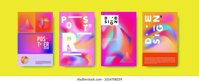 Abstract colorful liquid and holographic colors background for poster design. Blue, yellow, red, orange, pink and green. Vector banner poster template in Eps10.