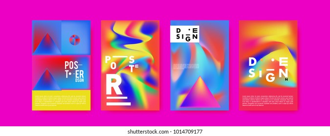 Abstract colorful liquid and holographic colors background for poster design. Blue, yellow, red, orange, pink and green. Vector banner poster template in Eps10.