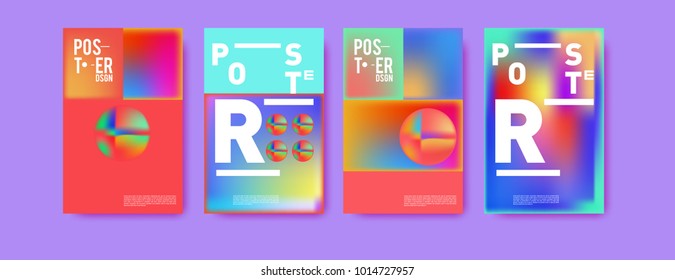 Abstract colorful liquid and holographic colors background for poster design. Blue, yellow, red, orange, pink and green. Vector banner poster template in Eps10.