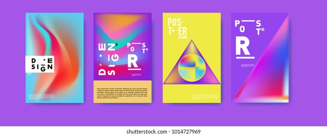 Abstract colorful liquid and holographic colors background for poster design. Blue, yellow, red, orange, pink and green. Vector banner poster template in Eps10.