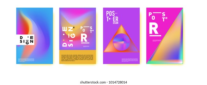 Abstract colorful liquid and holographic colors background for poster design. Blue, yellow, red, orange, pink and green. Vector banner poster template in Eps10.