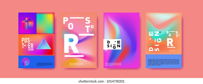 Abstract colorful liquid and holographic colors background for poster design. Blue, yellow, red, orange, pink and green. Vector banner poster template in Eps10.