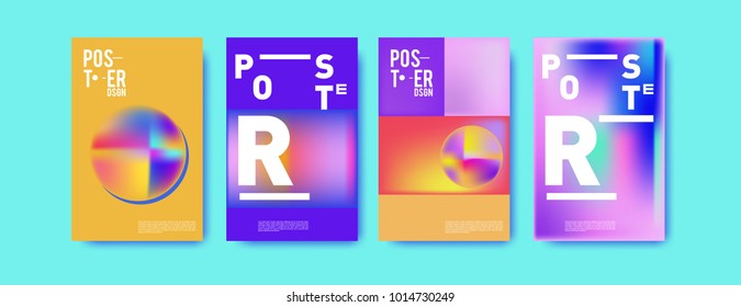 Abstract colorful liquid and holographic colors background for poster design. Blue, yellow, red, orange, pink and green. Vector banner poster template in Eps10.