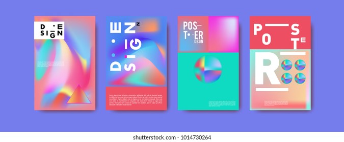 Abstract colorful liquid and holographic colors background for poster design. Blue, yellow, red, orange, pink and green. Vector banner poster template in Eps10.