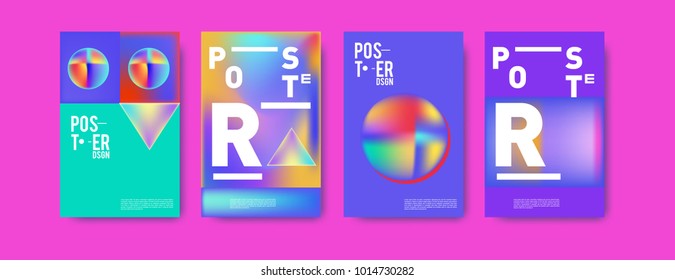 Abstract colorful liquid and holographic colors background for poster design. Blue, yellow, red, orange, pink and green. Vector banner poster template in Eps10.
