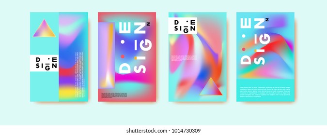 Abstract colorful liquid and holographic colors background for poster design. Blue, yellow, red, orange, pink and green. Vector banner poster template in Eps10.