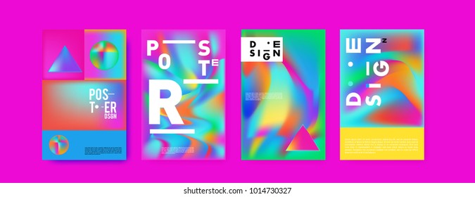 Abstract colorful liquid and holographic colors background for poster design. Blue, yellow, red, orange, pink and green. Vector banner poster template in Eps10.