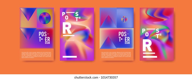 Abstract colorful liquid and holographic colors background for poster design. Blue, yellow, red, orange, pink and green. Vector banner poster template in Eps10.