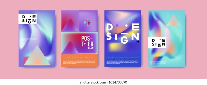 Abstract colorful liquid and holographic colors background for poster design. Blue, yellow, red, orange, pink and green. Vector banner poster template in Eps10.