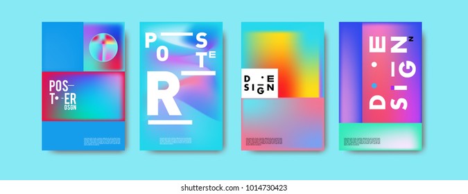 Abstract colorful liquid and holographic colors background for poster design. Blue, yellow, red, orange, pink and green. Vector banner poster template in Eps10.