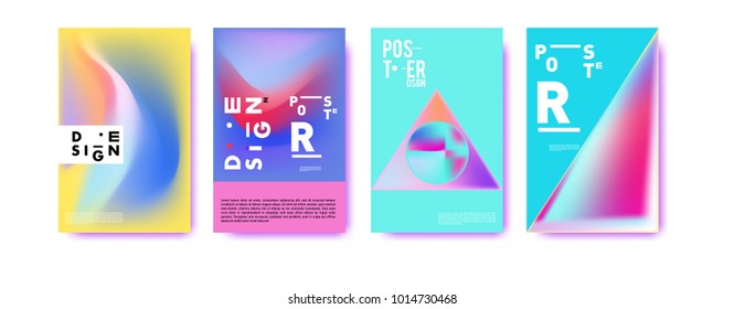 Abstract colorful liquid and holographic colors background for poster design. Blue, yellow, red, orange, pink and green. Vector banner poster template in Eps10.