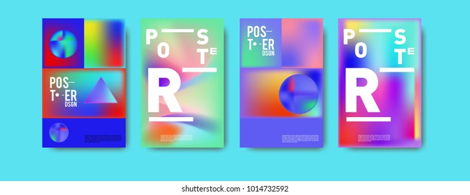 Abstract colorful liquid and holographic colors background for poster design. Blue, yellow, red, orange, pink and green. Vector banner poster template in Eps10.
