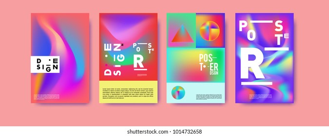 Abstract colorful liquid and holographic colors background for poster design. Blue, yellow, red, orange, pink and green. Vector banner poster template in Eps10.