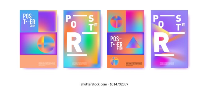 Abstract colorful liquid and holographic colors background for poster design. Blue, yellow, red, orange, pink and green. Vector banner poster template in Eps10.