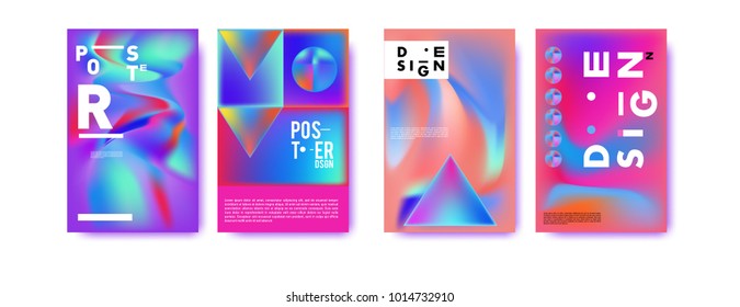 Abstract colorful liquid and holographic colors background for poster design. Blue, yellow, red, orange, pink and green. Vector banner poster template in Eps10.