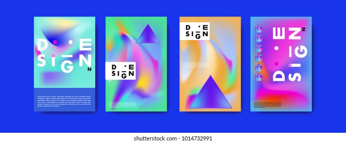 Abstract colorful liquid and holographic colors background for poster design. Blue, yellow, red, orange, pink and green. Vector banner poster template in Eps10.