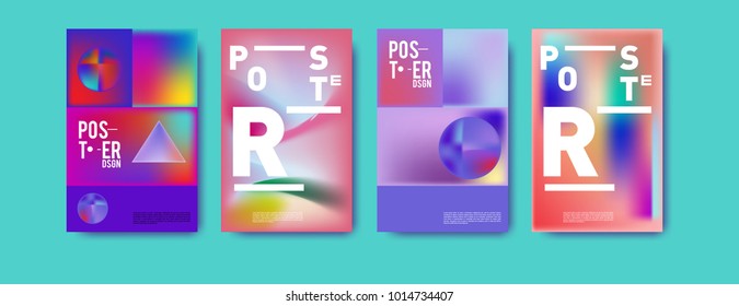 Abstract colorful liquid and holographic colors background for poster design. Blue, yellow, red, orange, pink and green. Vector banner poster template in Eps10.