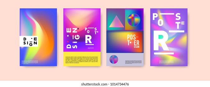Abstract colorful liquid and holographic colors background for poster design. Blue, yellow, red, orange, pink and green. Vector banner poster template in Eps10.