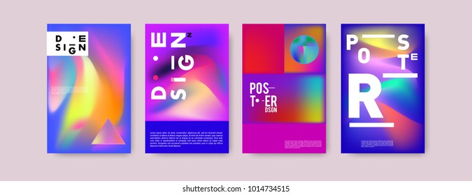 Abstract colorful liquid and holographic colors background for poster design. Blue, yellow, red, orange, pink and green. Vector banner poster template in Eps10.