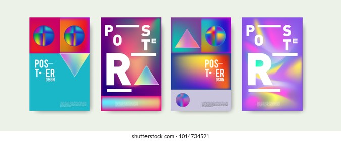 Abstract colorful liquid and holographic colors background for poster design. Blue, yellow, red, orange, pink and green. Vector banner poster template in Eps10.