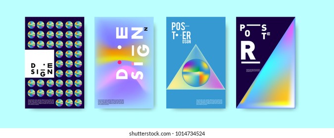 Abstract colorful liquid and holographic colors background for poster design. Blue, yellow, red, orange, pink and green. Vector banner poster template in Eps10.