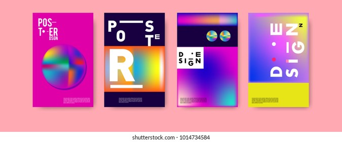 Abstract colorful liquid and holographic colors background for poster design. Blue, yellow, red, orange, pink and green. Vector banner poster template in Eps10.