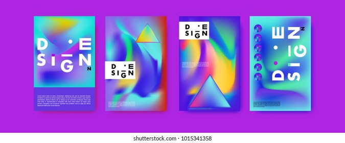 Abstract colorful liquid and holographic colors background for poster design. Blue, yellow, red, orange, pink and green. Vector banner poster template in Eps10.