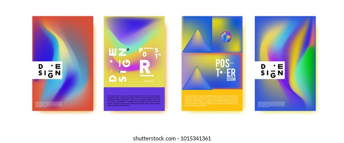 Abstract colorful liquid and holographic colors background for poster design. Blue, yellow, red, orange, pink and green. Vector banner poster template in Eps10.