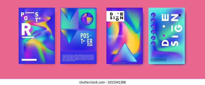 Abstract colorful liquid and holographic colors background for poster design. Blue, yellow, red, orange, pink and green. Vector banner poster template in Eps10.