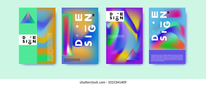 Abstract colorful liquid and holographic colors background for poster design. Blue, yellow, red, orange, pink and green. Vector banner poster template in Eps10.