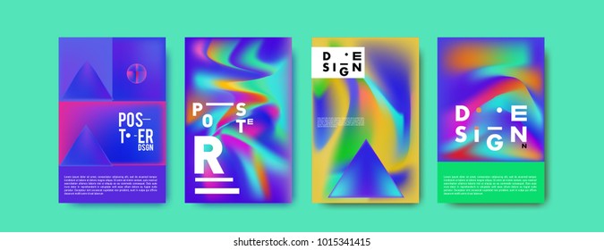 Abstract colorful liquid and holographic colors background for poster design. Blue, yellow, red, orange, pink and green. Vector banner poster template in Eps10.