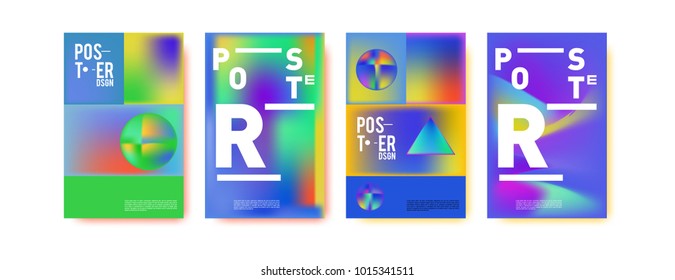 Abstract colorful liquid and holographic colors background for poster design. Blue, yellow, red, orange, pink and green. Vector banner poster template in Eps10.