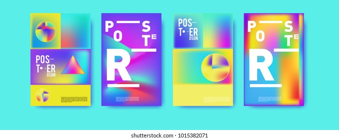 Abstract colorful liquid and holographic colors background for poster design. Blue, yellow, red, orange, pink and green. Vector banner poster template in Eps10.