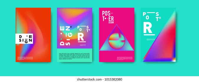 Abstract colorful liquid and holographic colors background for poster design. Blue, yellow, red, orange, pink and green. Vector banner poster template in Eps10.