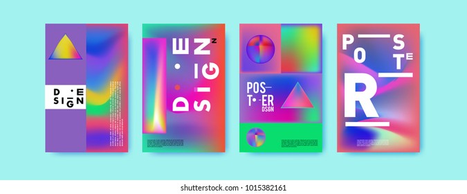 Abstract colorful liquid and holographic colors background for poster design. Blue, yellow, red, orange, pink and green. Vector banner poster template in Eps10.